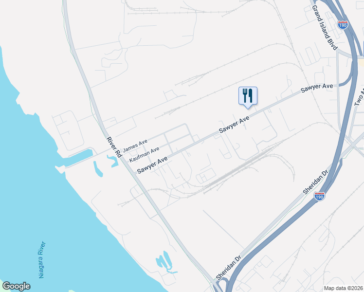 map of restaurants, bars, coffee shops, grocery stores, and more near 135 Kaufman Avenue in Tonawanda