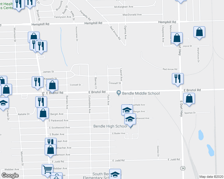map of restaurants, bars, coffee shops, grocery stores, and more near 2267 East Bristol Road in Burton