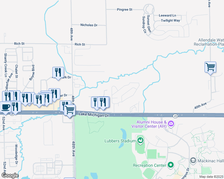 map of restaurants, bars, coffee shops, grocery stores, and more near 11356 Kistler Avenue in Allendale Charter Township