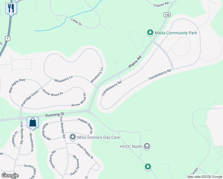 map of restaurants, bars, coffee shops, grocery stores, and more near 106 Thimbleberry Road in Ballston Spa