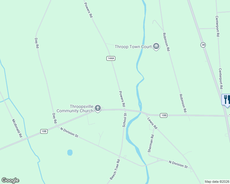 map of restaurants, bars, coffee shops, grocery stores, and more near 7383 Powers Road in Auburn
