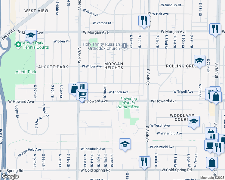 map of restaurants, bars, coffee shops, grocery stores, and more near 8800 West Tripoli Avenue in Milwaukee