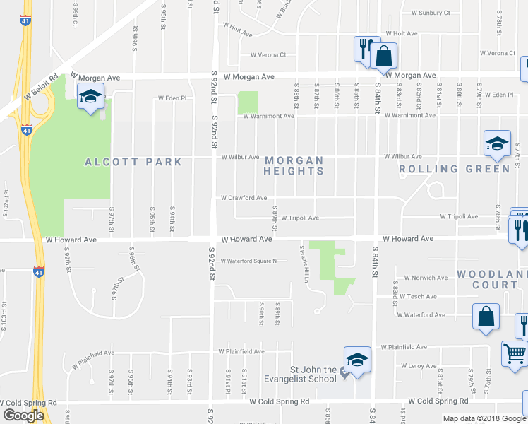 map of restaurants, bars, coffee shops, grocery stores, and more near 8918 West Tripoli Avenue in Milwaukee