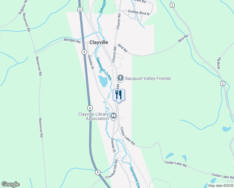 map of restaurants, bars, coffee shops, grocery stores, and more near 2325 Main St in Clayville