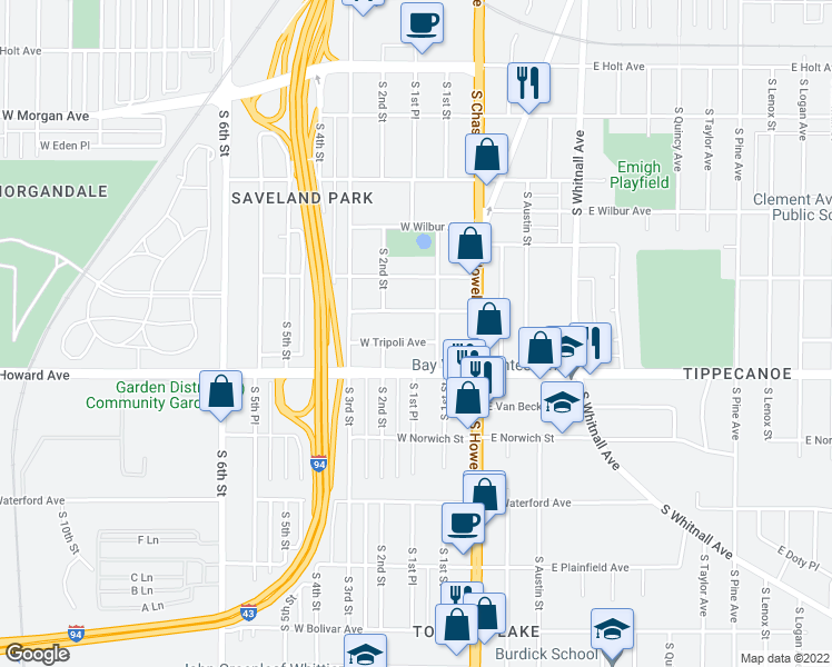 map of restaurants, bars, coffee shops, grocery stores, and more near 158 West Tripoli Avenue in Milwaukee