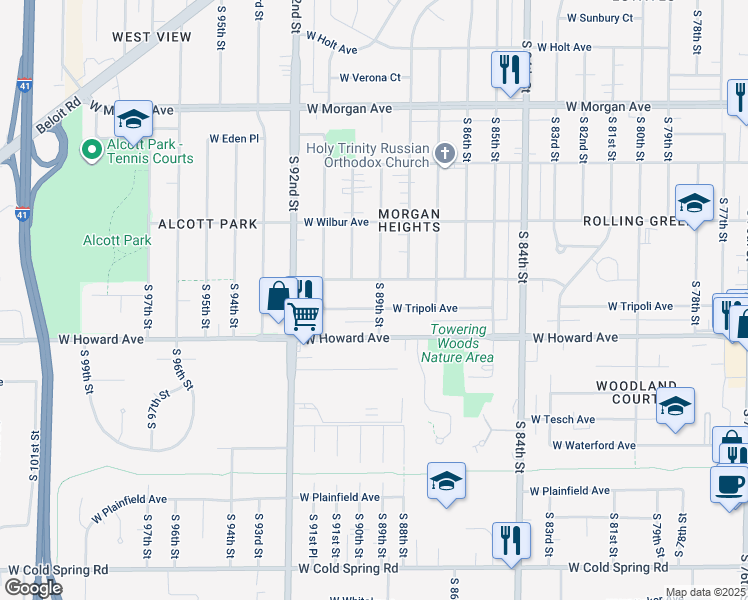 map of restaurants, bars, coffee shops, grocery stores, and more near 8918 West Tripoli Avenue in Milwaukee