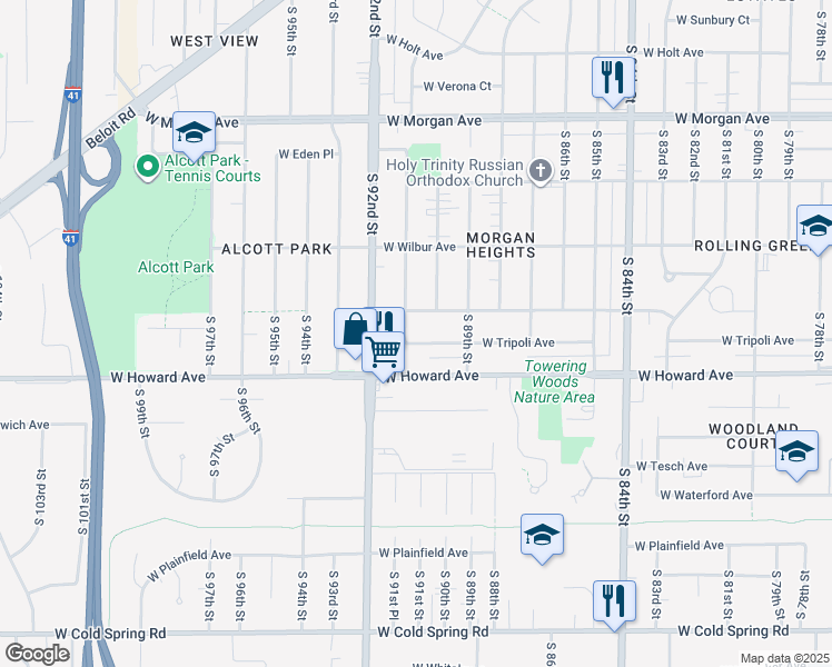 map of restaurants, bars, coffee shops, grocery stores, and more near 9022 West Tripoli Avenue in Milwaukee