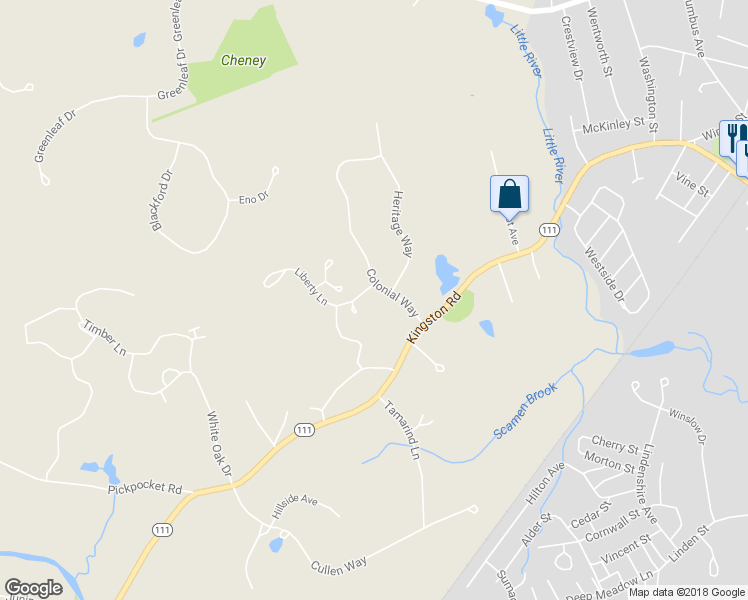 map of restaurants, bars, coffee shops, grocery stores, and more near 6 Colonial Way in Exeter
