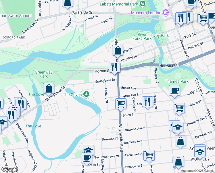 map of restaurants, bars, coffee shops, grocery stores, and more near 10 Orchard Street in London