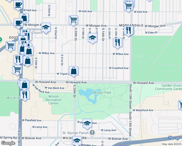 map of restaurants, bars, coffee shops, grocery stores, and more near 3830 South 18th Street in Milwaukee