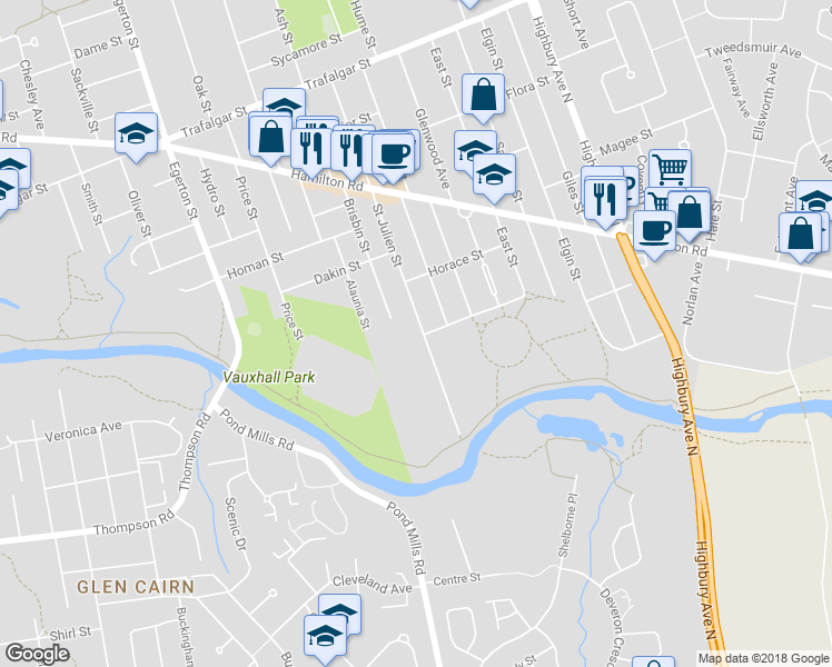 map of restaurants, bars, coffee shops, grocery stores, and more near 57 Saint Julien Street in London