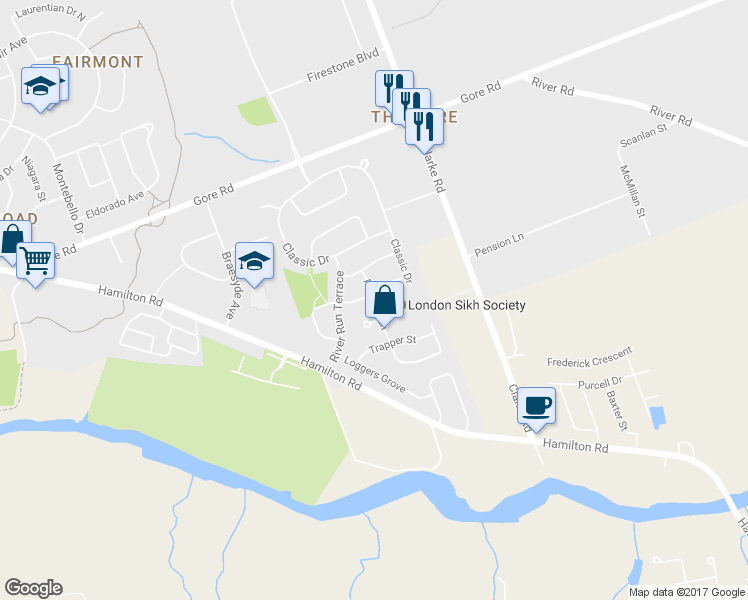 map of restaurants, bars, coffee shops, grocery stores, and more near 204 Pochard Lane in London