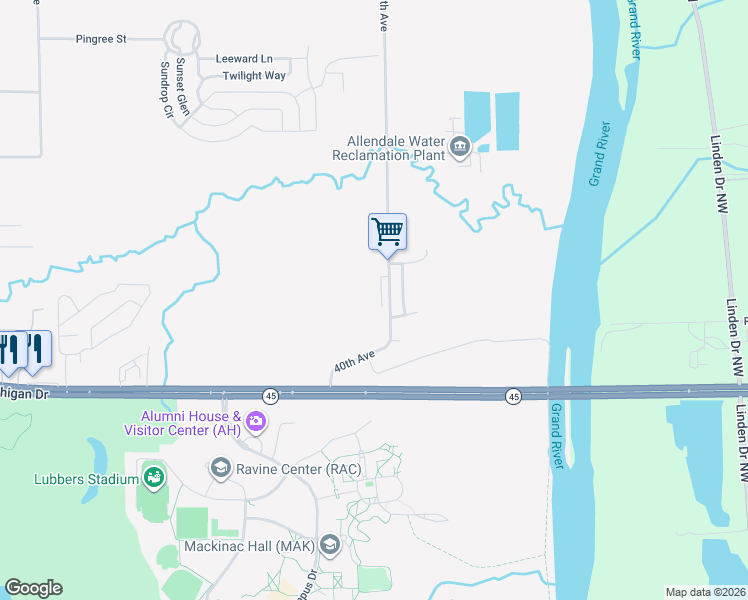 map of restaurants, bars, coffee shops, grocery stores, and more near 11363 40th Avenue in Allendale Charter Township
