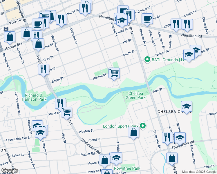 map of restaurants, bars, coffee shops, grocery stores, and more near 7 Maitland Street in London