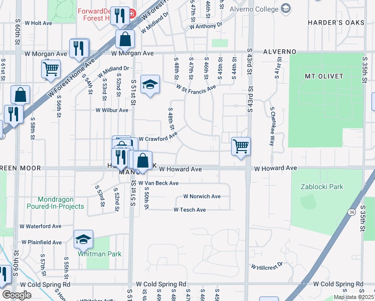 map of restaurants, bars, coffee shops, grocery stores, and more near 4703 West Tripoli Avenue in Milwaukee