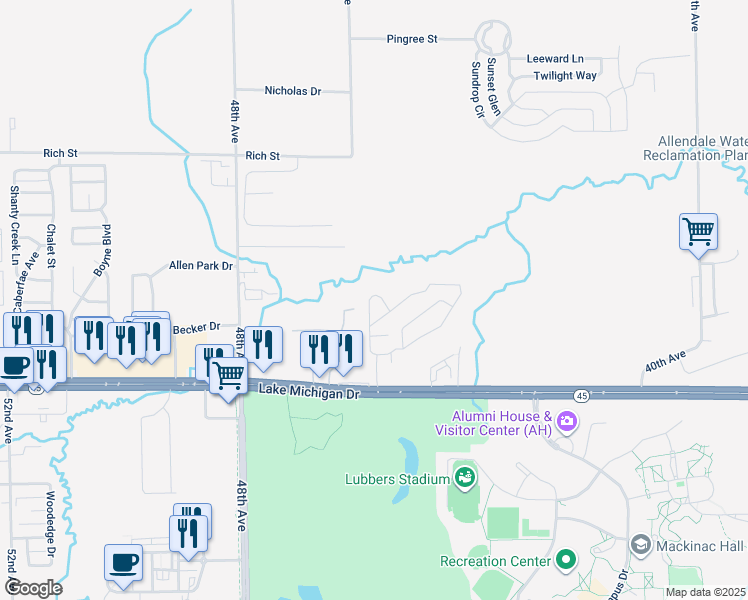 map of restaurants, bars, coffee shops, grocery stores, and more near 11356 Kistler Avenue in Allendale Charter Township