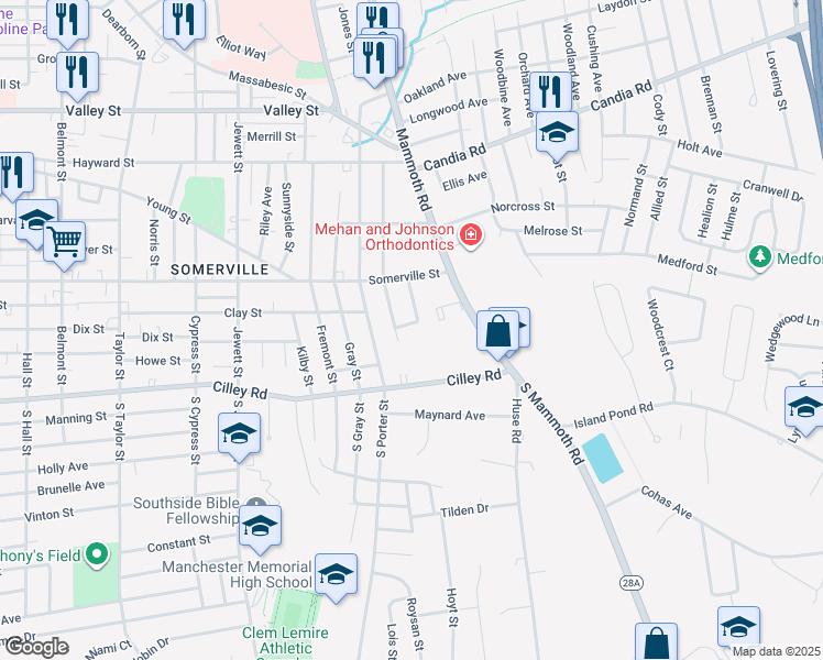 map of restaurants, bars, coffee shops, grocery stores, and more near 23 Stone Lane in Manchester