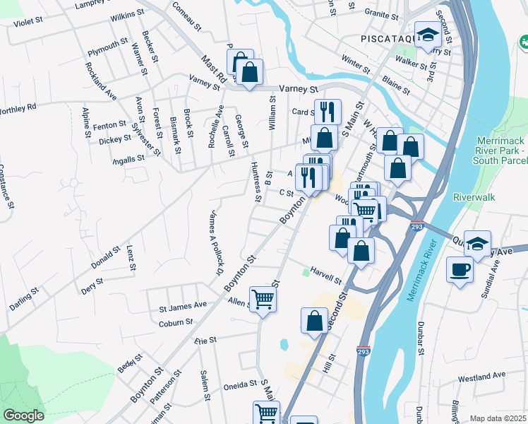 map of restaurants, bars, coffee shops, grocery stores, and more near 36 Prince Street in Manchester