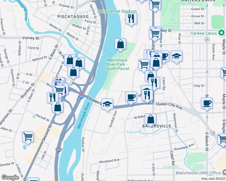 map of restaurants, bars, coffee shops, grocery stores, and more near 163 Hancock Street in Manchester
