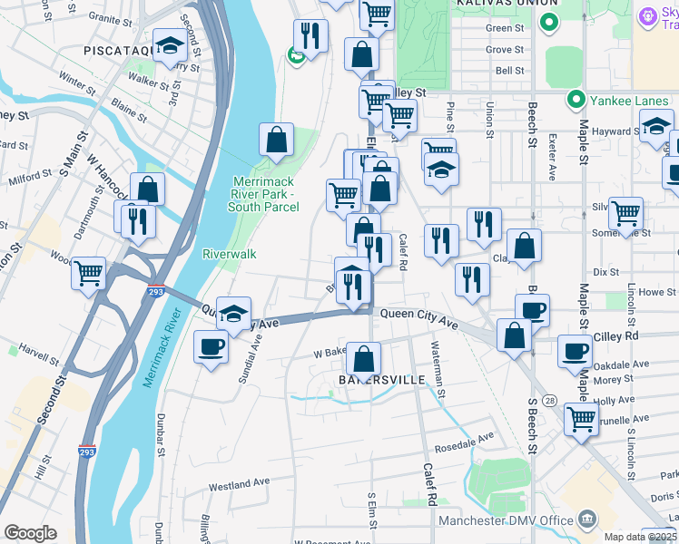 map of restaurants, bars, coffee shops, grocery stores, and more near 38 Brown Avenue in Manchester