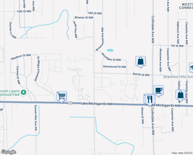 map of restaurants, bars, coffee shops, grocery stores, and more near 526 Maynard Northwest in Grand Rapids