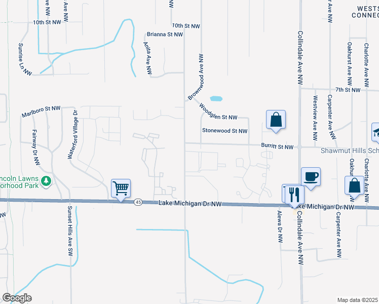 map of restaurants, bars, coffee shops, grocery stores, and more near 526 Maynard Northwest in Grand Rapids