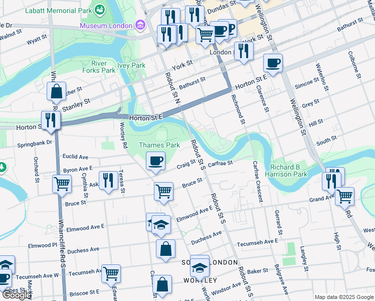 map of restaurants, bars, coffee shops, grocery stores, and more near 15 Ingleside Place in London