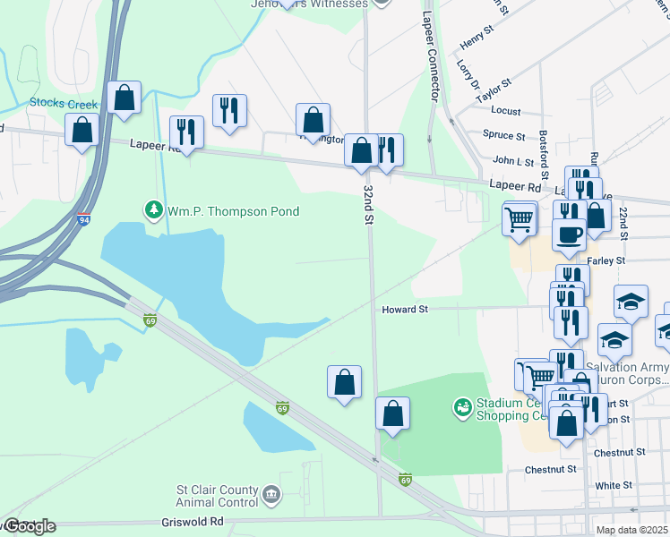 map of restaurants, bars, coffee shops, grocery stores, and more near in Port Huron