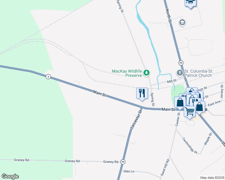 map of restaurants, bars, coffee shops, grocery stores, and more near 455 Main Street in Caledonia