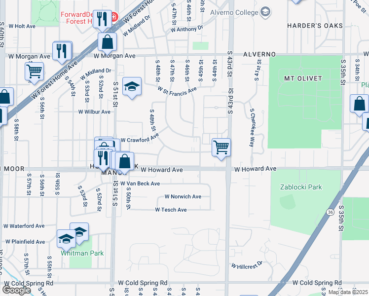 map of restaurants, bars, coffee shops, grocery stores, and more near 4604 West Tripoli Avenue in Milwaukee