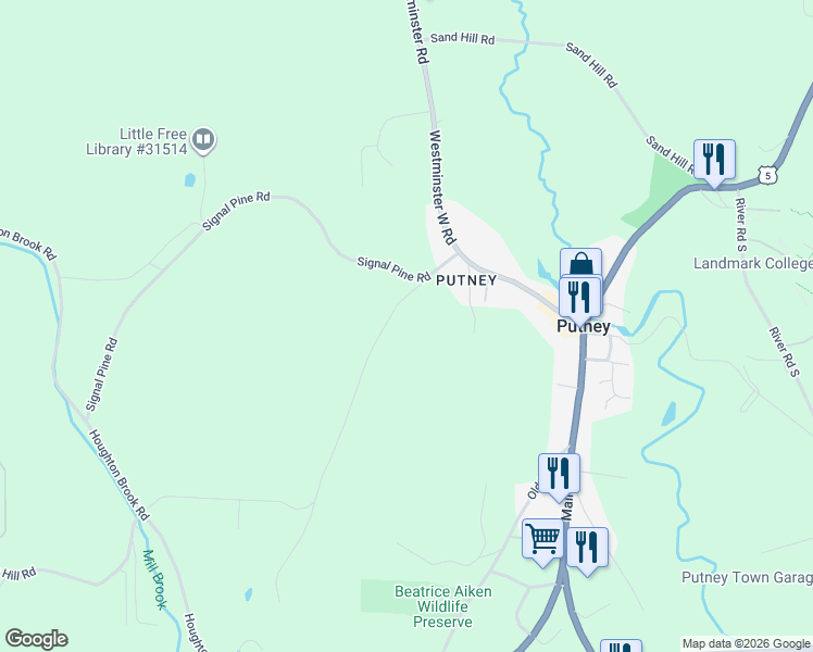 map of restaurants, bars, coffee shops, grocery stores, and more near 25 Fred Houghton Rd in Putney