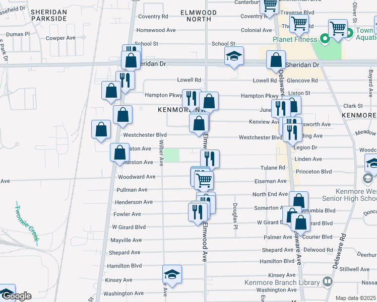 map of restaurants, bars, coffee shops, grocery stores, and more near 36 Ralston Avenue in Buffalo