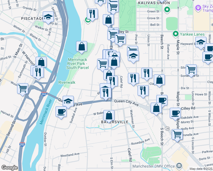 map of restaurants, bars, coffee shops, grocery stores, and more near 38 Brown Avenue in Manchester