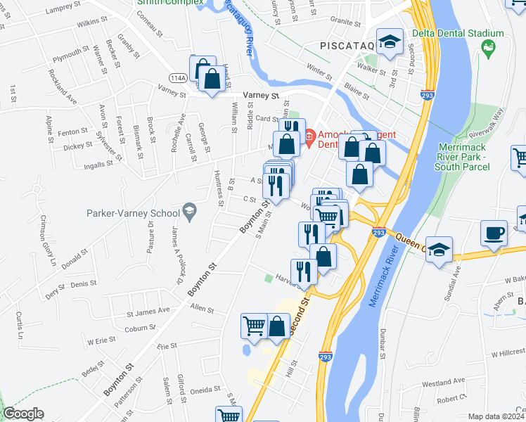 map of restaurants, bars, coffee shops, grocery stores, and more near 513 South Main Street in Manchester