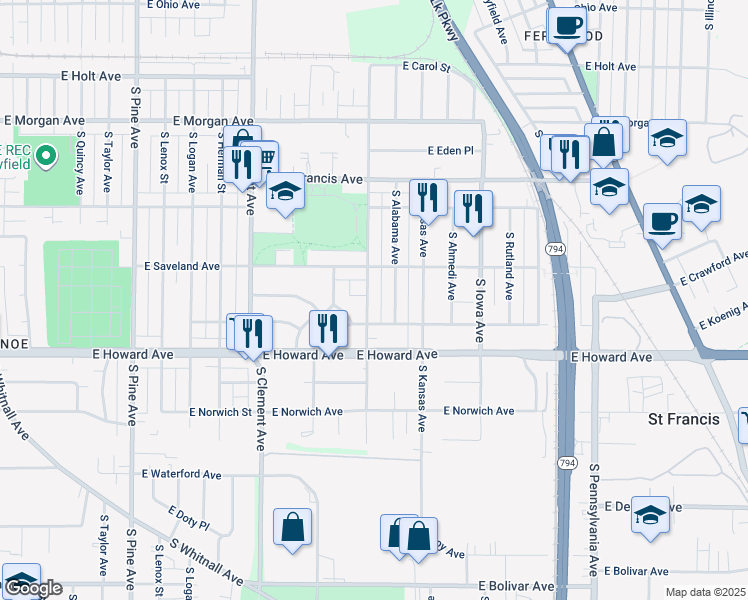 map of restaurants, bars, coffee shops, grocery stores, and more near 3822 South Brust Avenue in Milwaukee