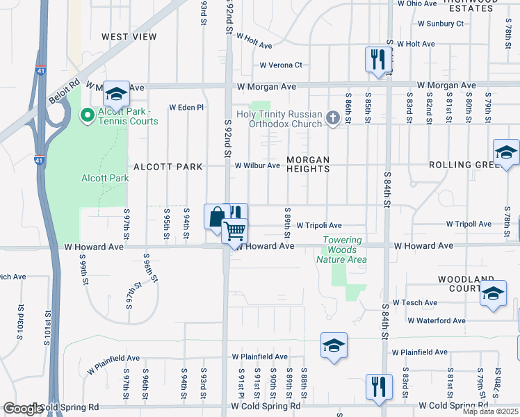 map of restaurants, bars, coffee shops, grocery stores, and more near 9022 West Tripoli Avenue in Milwaukee