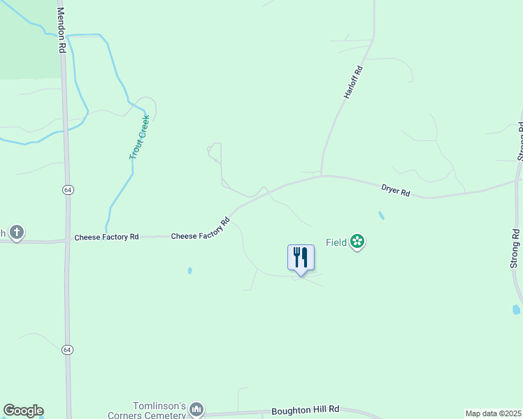 map of restaurants, bars, coffee shops, grocery stores, and more near 1108 Cheese Factory Road in Honeoye Falls