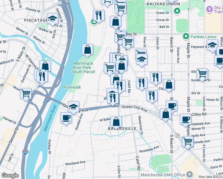 map of restaurants, bars, coffee shops, grocery stores, and more near 38 Brown Avenue in Manchester