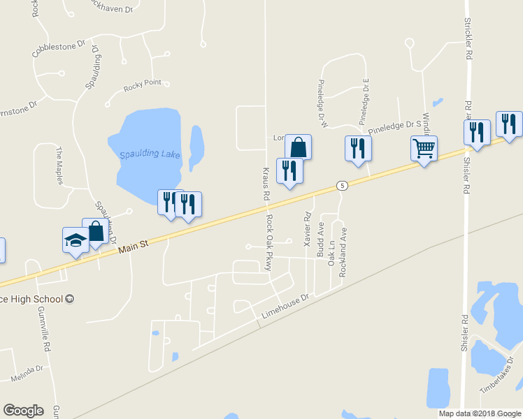 map of restaurants, bars, coffee shops, grocery stores, and more near 9945 Main Street in Clarence