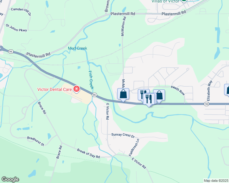 map of restaurants, bars, coffee shops, grocery stores, and more near 6460 New York 96 in Victor