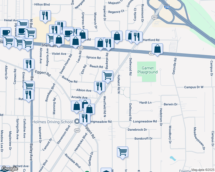 map of restaurants, bars, coffee shops, grocery stores, and more near 803 Millersport Highway in Buffalo