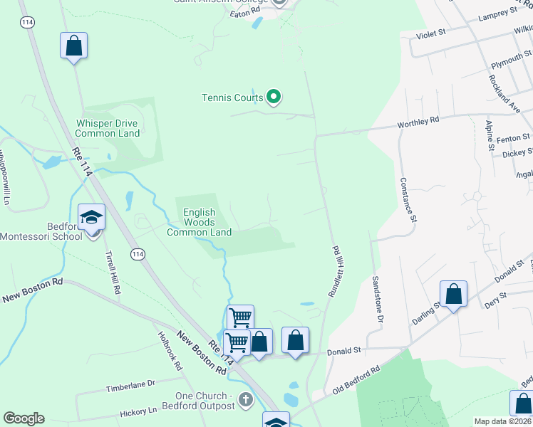 map of restaurants, bars, coffee shops, grocery stores, and more near 44 White Avenue in Bedford