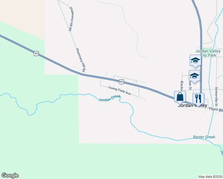 map of restaurants, bars, coffee shops, grocery stores, and more near 1305 Young Field Avenue in Jordan Valley