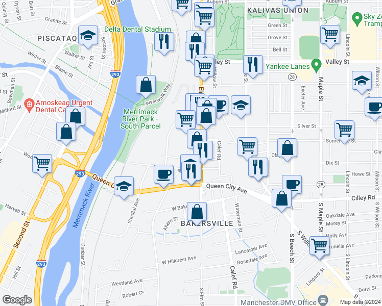map of restaurants, bars, coffee shops, grocery stores, and more near 38 Brown Avenue in Manchester