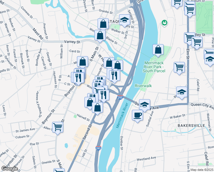 map of restaurants, bars, coffee shops, grocery stores, and more near 500 Second Street in Manchester