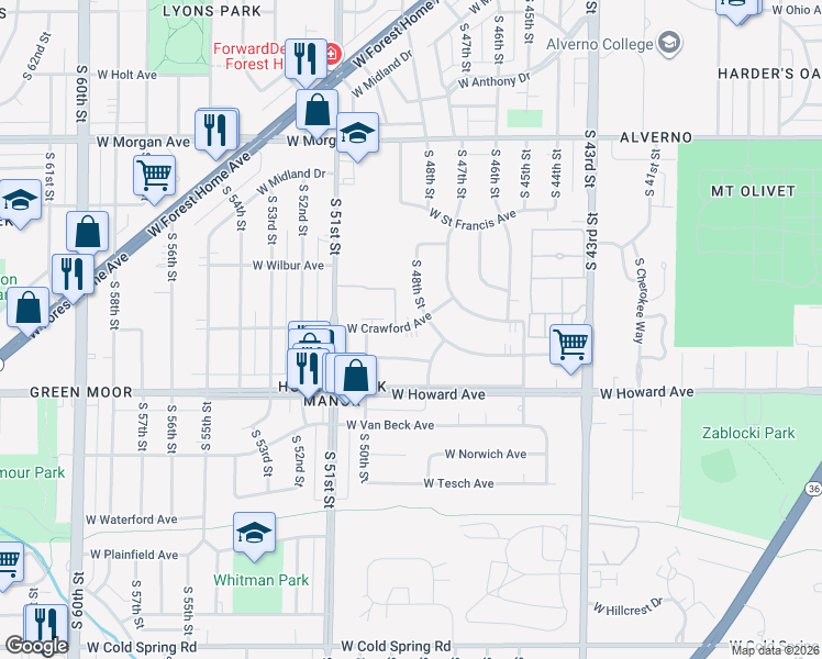 map of restaurants, bars, coffee shops, grocery stores, and more near 4826 West Lynndale Avenue in Milwaukee