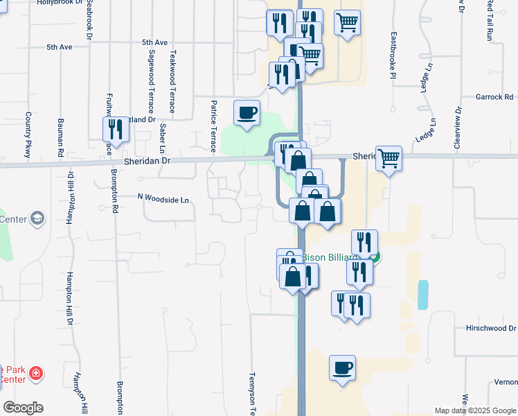 map of restaurants, bars, coffee shops, grocery stores, and more near 7612 Transit Road in Buffalo