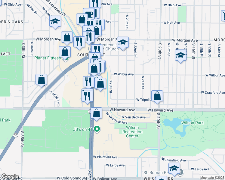 map of restaurants, bars, coffee shops, grocery stores, and more near 3749 South 24th Street in Milwaukee
