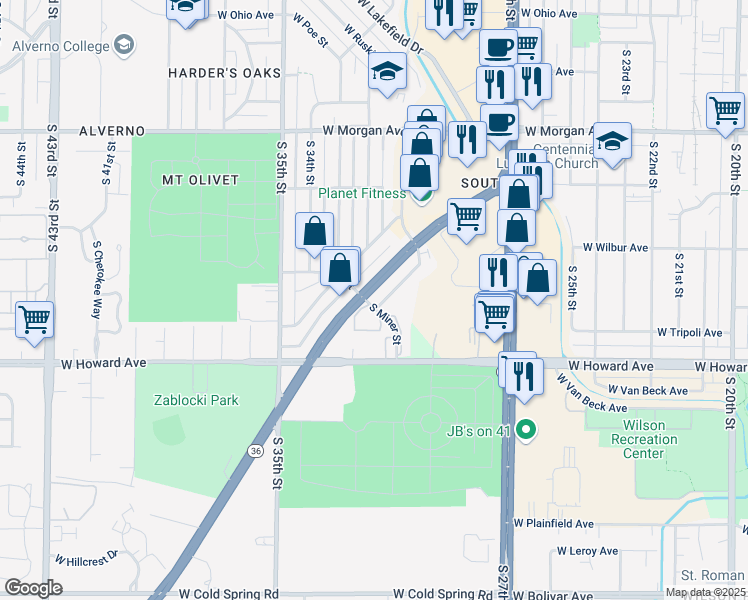 map of restaurants, bars, coffee shops, grocery stores, and more near 3118 West Fardale Avenue in Milwaukee