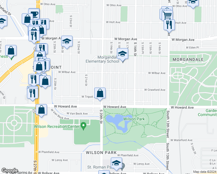 map of restaurants, bars, coffee shops, grocery stores, and more near 3771 South 19th Street in Milwaukee